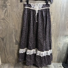 VTG 70  s XS Gunne Sax Jessica  s Gunnies Blue Calico Peasant Lace Prairie Skirt
