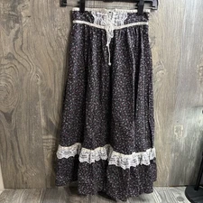 VTG 70’s XS Gunne Sax Jessica’s Gunnies Blue Calico Peasant Lace Prairie Skirt