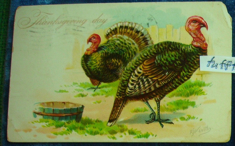 Thanksgiving day TUCKS 1907 Card ONE CENT Benjamin Franklin Blue Stamp