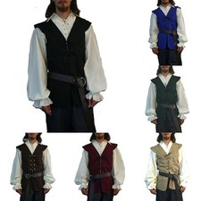 Mens Vintage Waistcoat Gothic Pirate for renaissance Sleeveless Vest Medieval