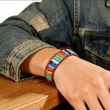 Rainbow Sea Sediment Jasper Wrap Bracelet Natural Gemstone Healing Boho Jewelry
