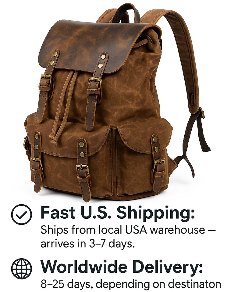 Mochila de cuero de lona encerada para hombres Mochila de viaje Camping Senderismo Escuela Bolso para libros Foto 2 de 4