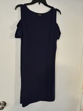 Michael Kors Dress Women’s Navy Cold Shoulder Midi Jersey Stretch Women xl EUC