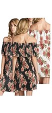 2 Pack Short Off Shoulder Dresses L Black Ivory Red Floral Pleated Cotton Bleu 