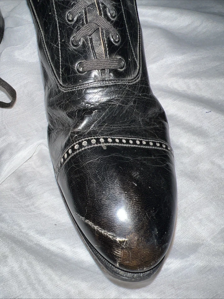 Botas Victorianas Eduardianas Antiguas Mujer Cuero Negro Parte Superior Alta Zapatos con Cordones Foto 3 de 4