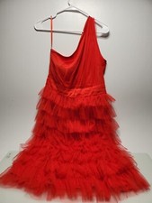 Seattle Collective Asymmetrical Red Tiered Chiffon Dress Size Small RK17