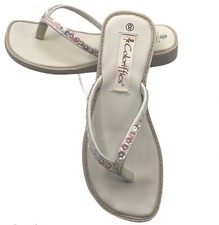 Coloriffics Megan White Sequined Bridal Flip-Flop Shoes Size 8 Women's 3/4" Heel
