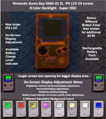 Nintendo Game Boy DMG-01 XL IPS OSD V4 screen 8 Color Backlight - CLEAR ORANGE