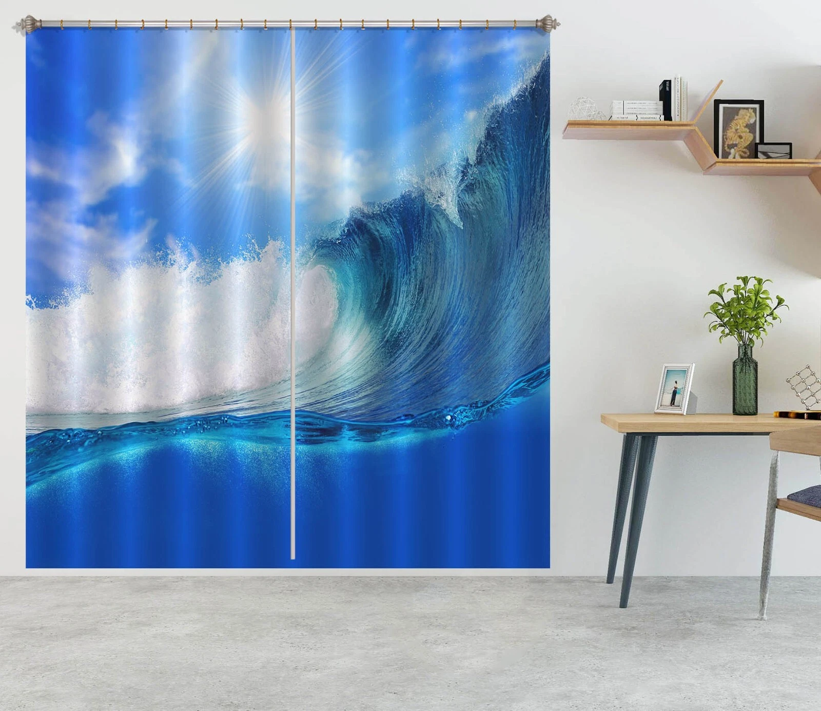 3D Blue Ocean Waves ZHUC5161 Photo Curtain Window Blockout Fabric Vera 2023