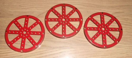 MECCANO MED RED CIRCULAR  PARTS No:- 118 HUB DISCS x 3pcs