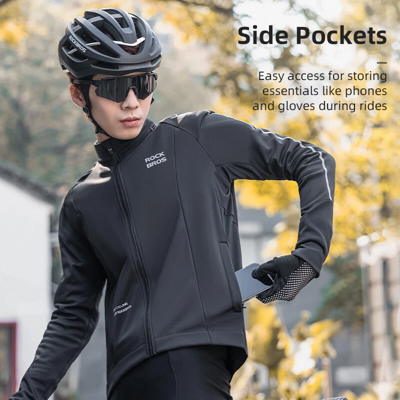 ROCKBROS Men's Cycling Long Sleeves Jacket Thermal Windproof Fleece Lining - Image 4 of 4