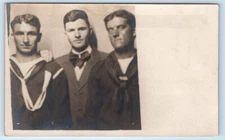 RPPC 3 Unidentified Soldiers Navy? Military Portrait Postcard