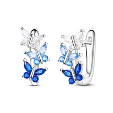 MULA Dancing Blue Butterfly Hoop Earrings CZ For Women Jewelry 925 Silver Plated
