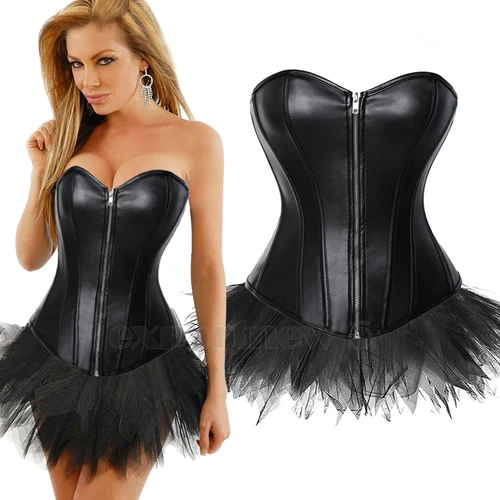 Ladies Lace Strapless Up Burlesque Corset Fancy Dress Costume Overbust Top&Tutu - Picture 20 of 31