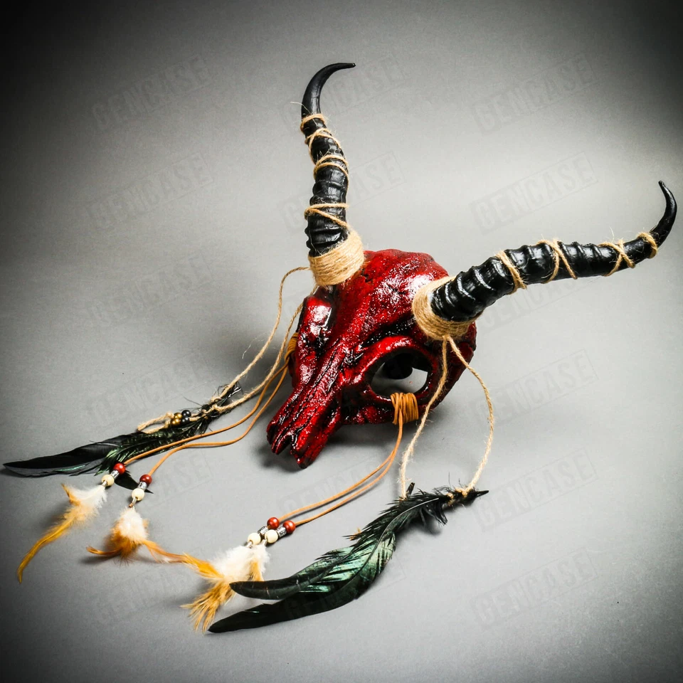 Antílope Diablo Animal Calavera Impala Cuernos Halloween Mascarada Máscara Tocado ROJO Foto 3 de 4