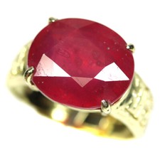 925 Sterling Silver 13 x 15 mm. Red Ruby Jewelry Ring Size 9 18K Gold Plated