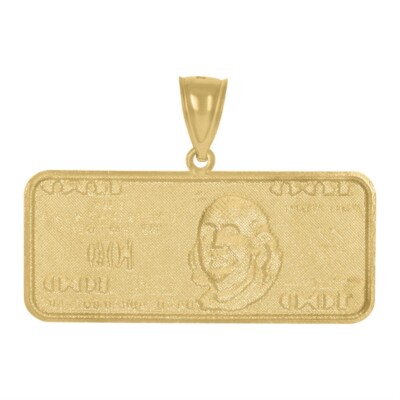 10K Two-Tone Gold 100 Dollar Bill Currency Diamond Cut Pendant for Mens 