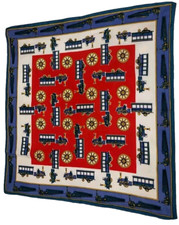 70s Scarf Trains Print Acetate Red White  Blue Train Victorian Dandy Men's