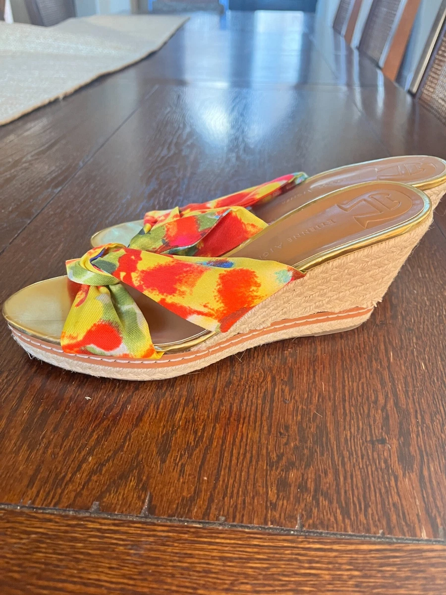 Etienne Aigner Open Toe Wedge Shoe Multicolor Cross Strap US