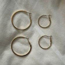 NEW Two Pairs Of ASOS Gold Plated Hoop Earrings - Plain And Twisted Rope