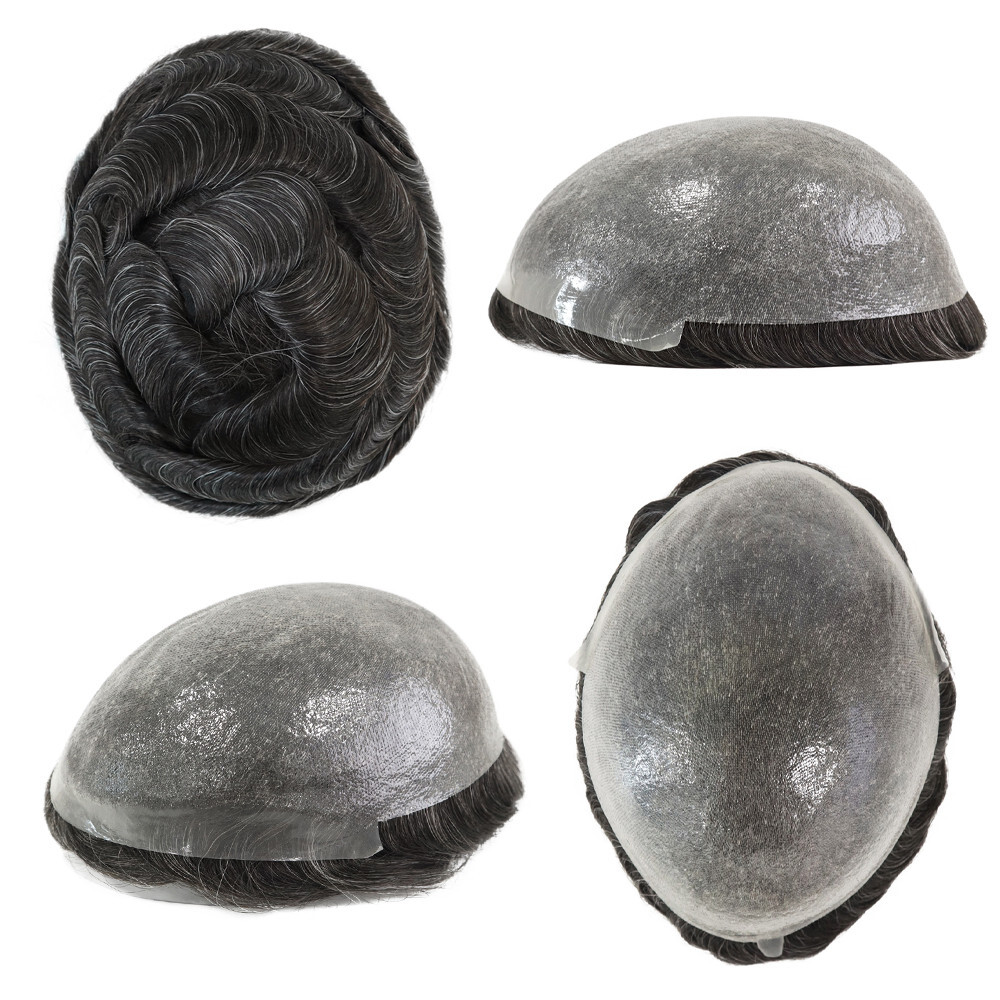 Toupee for Men Human Hair Replacement System Hairpiece Thin Skin