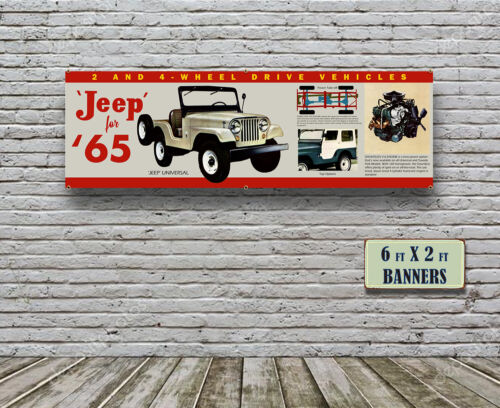 1965 Jeep Universal Dealer Garage Banner 4x4 Jeep Willys Army Rock Crawler - Imagen 1 de 3