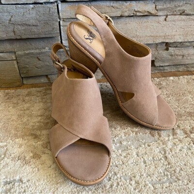 Sofft Mendi Heeled Sandals Tan Brown Suede Leather Open Toe Block Heel: 10M