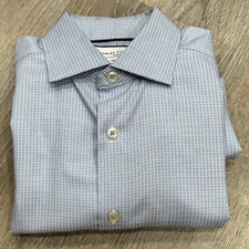 Charles Tyrwhitt Dress Shirt Men's 15 32 Blue Geometric Slim Fit Non Iron Shirt
