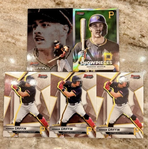 2025 Bowman’s Best Pirates Konnor Griffin (5) Card Lot: Pixel/Showpieces/3X Base