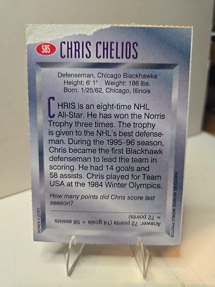 Chris Chelios Rare Sports Illustrated SI For Kids Chicago Blackhawks 1997 NM+ - Image 2 of 2