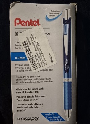 Pentel EnerGel Deluxe Retractable Liquid Gel Pen, Needle Tip 0.7 mm 12 Pack Blue