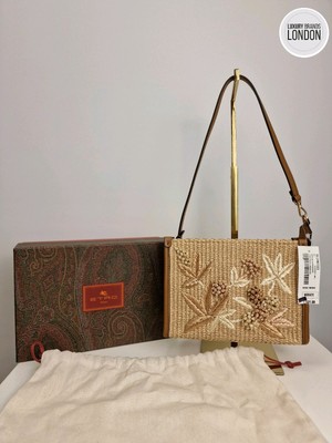Etro bestickte Raffia Schultertasche brandneu authentisch UVP 531 £