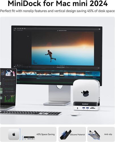 Mac mini M4 Dock Stand M.2 Boîtier SSD USB Hub Audio SD TF Ports Aluminium - Photo 6/11