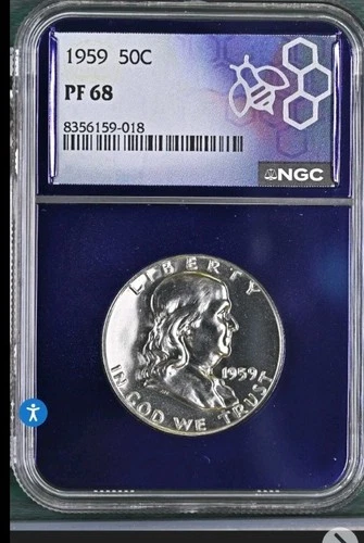 1959 Franklin Half Dollar Proof ~ NGC PF68 50C US Coin ~ Custom Purple Core