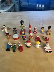 Vintage Wooden Mini Christmas Ornaments Lot Of 19 Santa Angel Soldiers Drummers 
