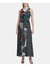 CALVIN KLEIN Womens Black Sleeveless V Neck Maxi Sheath Dress Size: XS