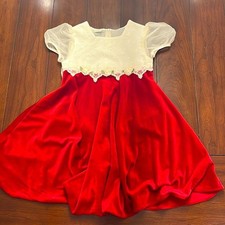 Girls' Red and White Lace Dress with Floral Detail