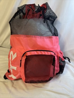 PINK - TYR Big Mesh Mummy Backpack for Wet Swimming Gym and Workout Gear