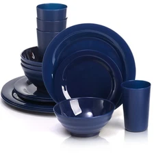16 Pack Dishes Set For 4, Microwave Safe Plates and Bowls Sets, Lightweight B...