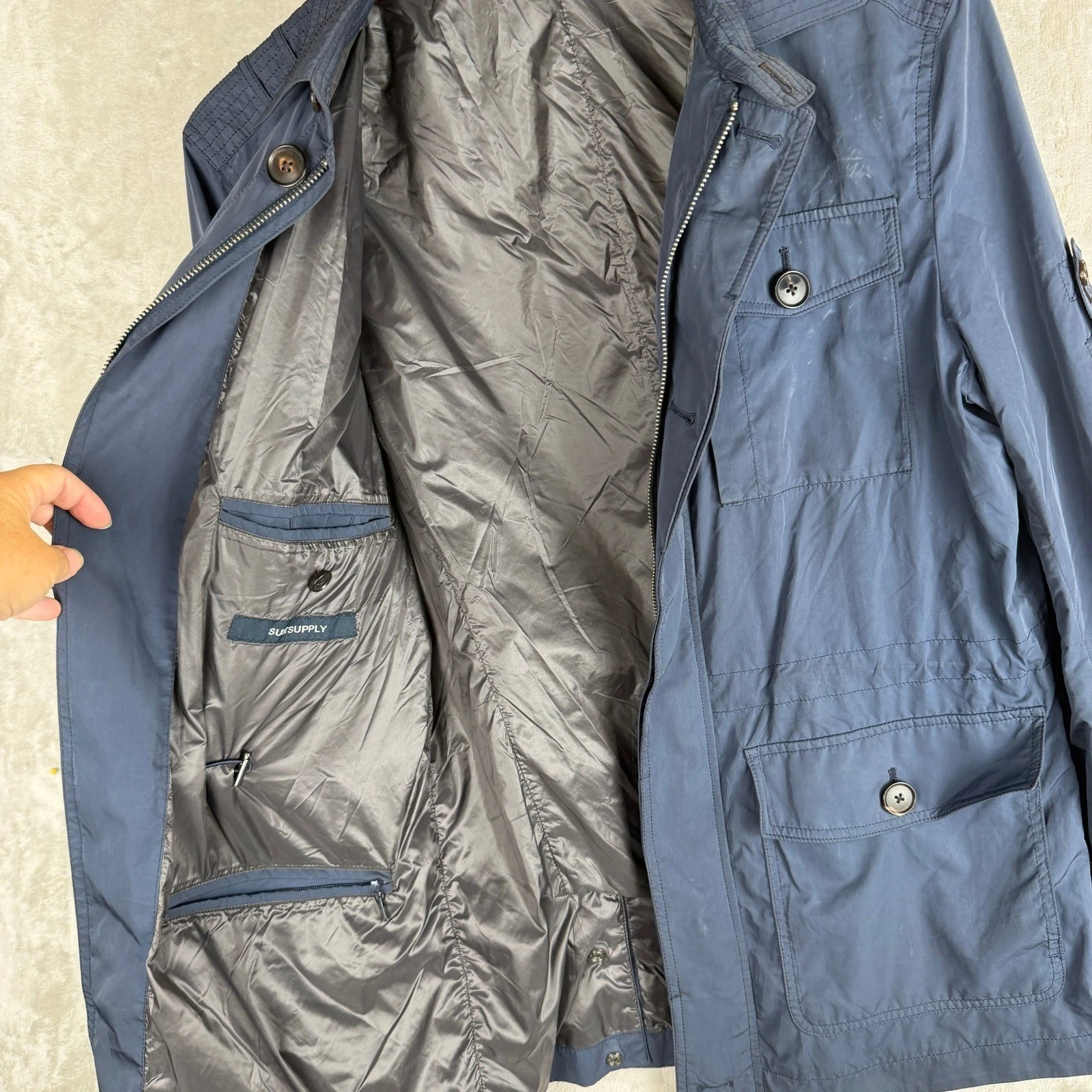 Suitsupply Navy Blue Field Jacket Mens Full Zip Multi Pocket Utility Coat - product detail image 6