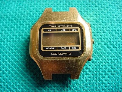 Texas Instruments Gold TI3H Vintage 1970s Quartz LCD Digital Watch