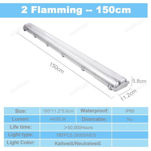 LED Feuchtraumleuchte Eco Wannenleuchte Leuchte T8 60/120/150cm inkl. Röhre IP65 - Bild 18 von 18