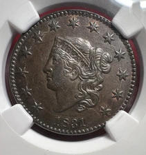 1831 Coronet Head Large Cent NGC Certified Uncirculated Details