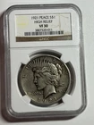 1921 Peace Silver Dollar NGC VF30 High Relief Key Date