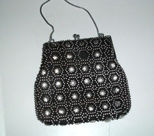 Vintage Black Silk Silver Stars Evening Dancing Purse NWT