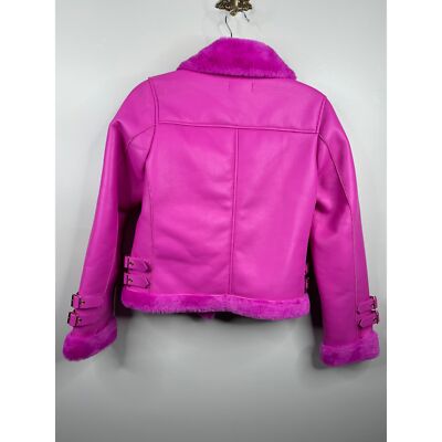 Generation Love Dion Faux Fur Shearling Moto Jacket in Hot Pink