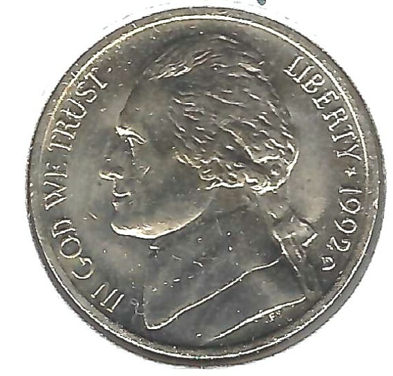 1992-D Denver Brilliant Uncirculated Jefferson Nickel Five Cent