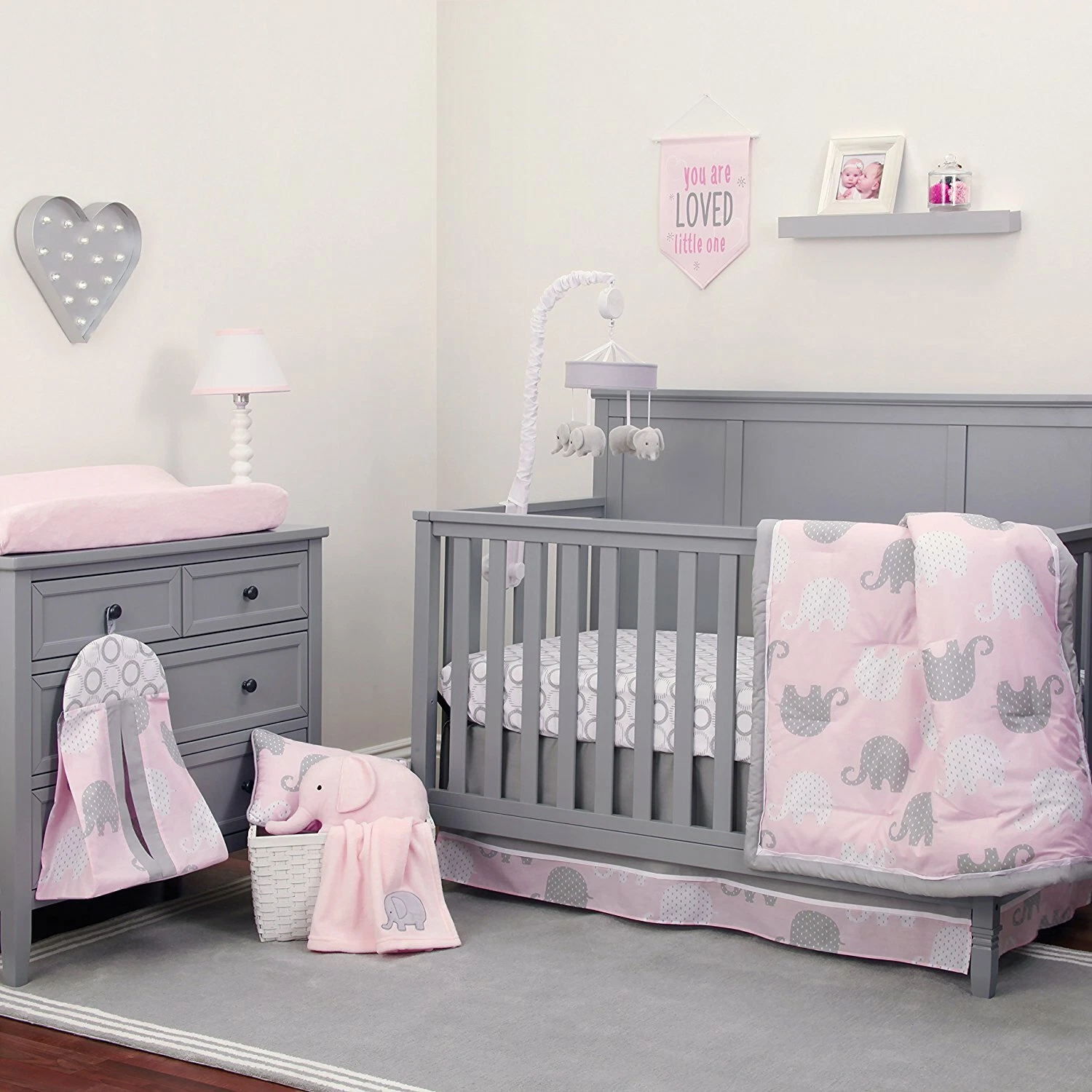 Pink Gray Elephant 8pc Crib Bedding Set Baby Girl Nursery Blanket Diaper Stacker
Opens in a new wind