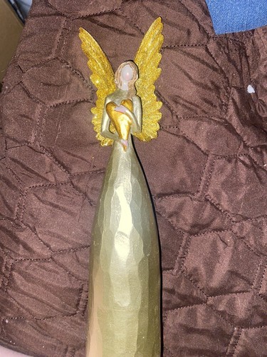 STUNNING Solid Golden Nordic Lights Heart Angel -10" Figure Statue Gift Memorial - Picture 6 of 13