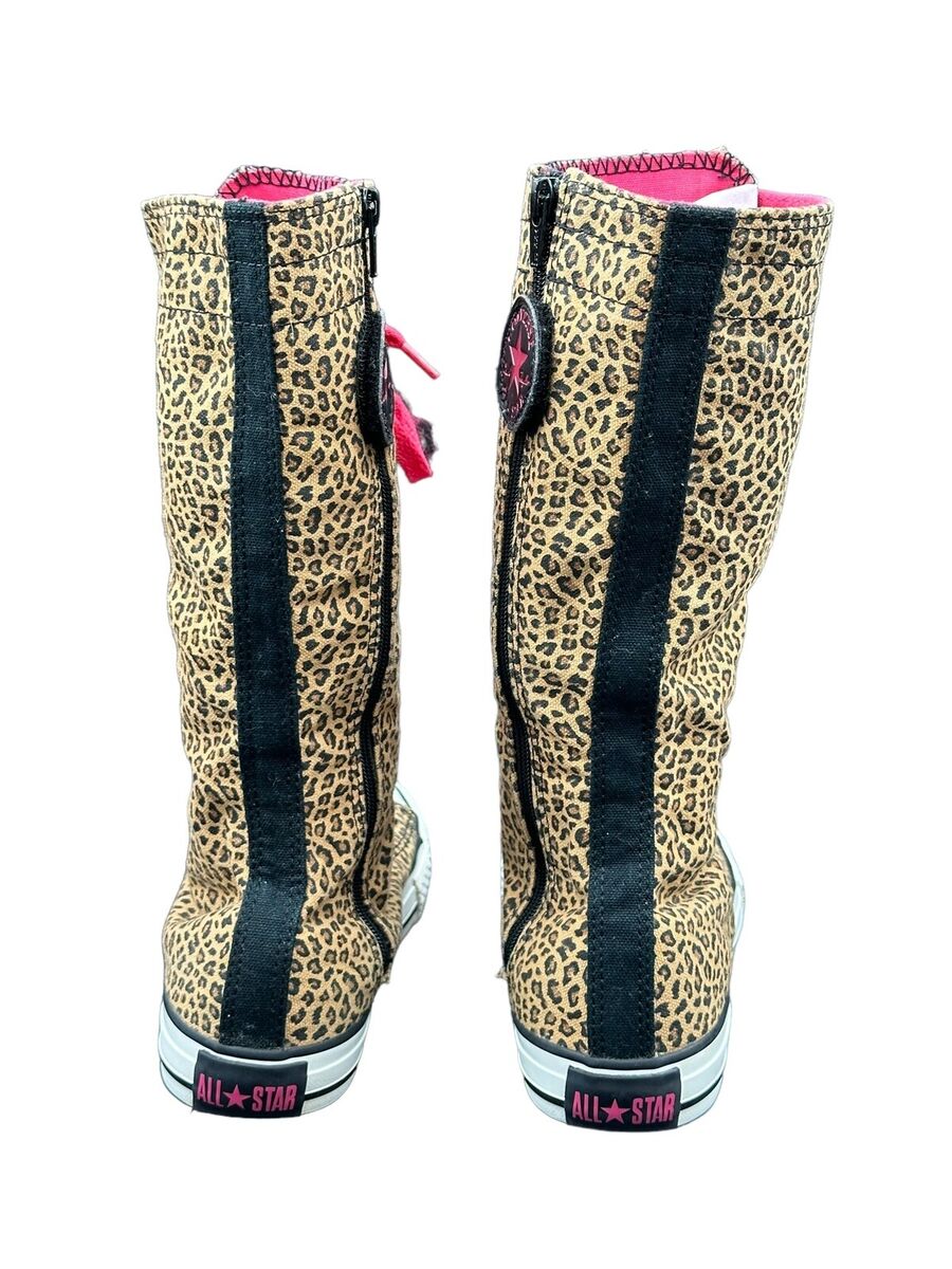 Converse Junior Kids Knee High Cheetah Print Lace Up Girls Converse Junior Kids Knee High Cheetah Print Lace Up Girls